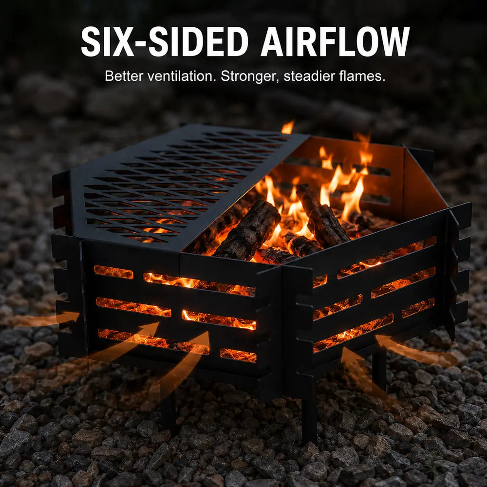 Portable Hexagonal Fire Pit with Carry Bag – Heavy-Duty Carbon Steel Campfire Pit for Overlanding & Car Camping