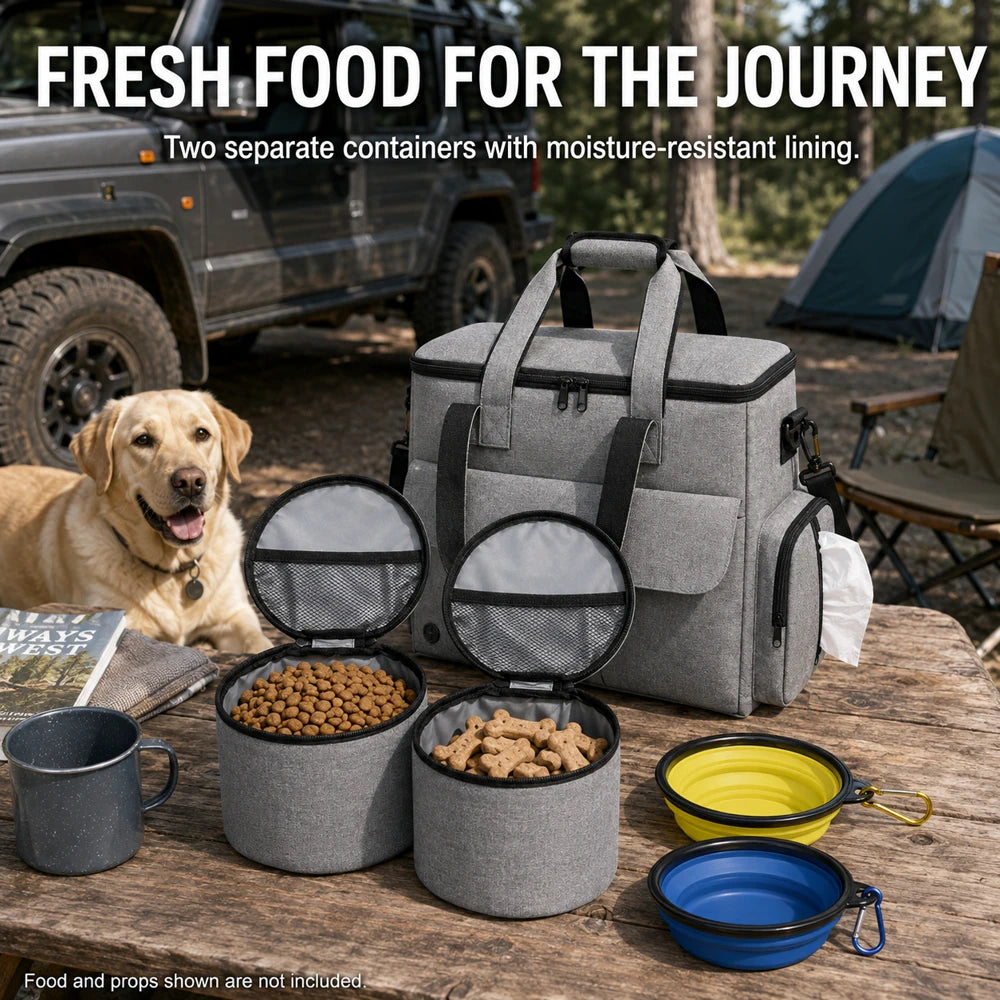 Domvire Dog Travel Bag for Camping & Overland – Pet Gear Organizer with Food Containers, Bowls & Feeding Mat