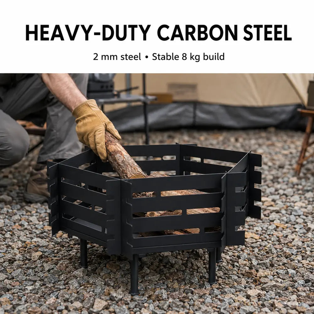 Portable Hexagonal Fire Pit with Carry Bag – Heavy-Duty Carbon Steel Campfire Pit for Overlanding & Car Camping