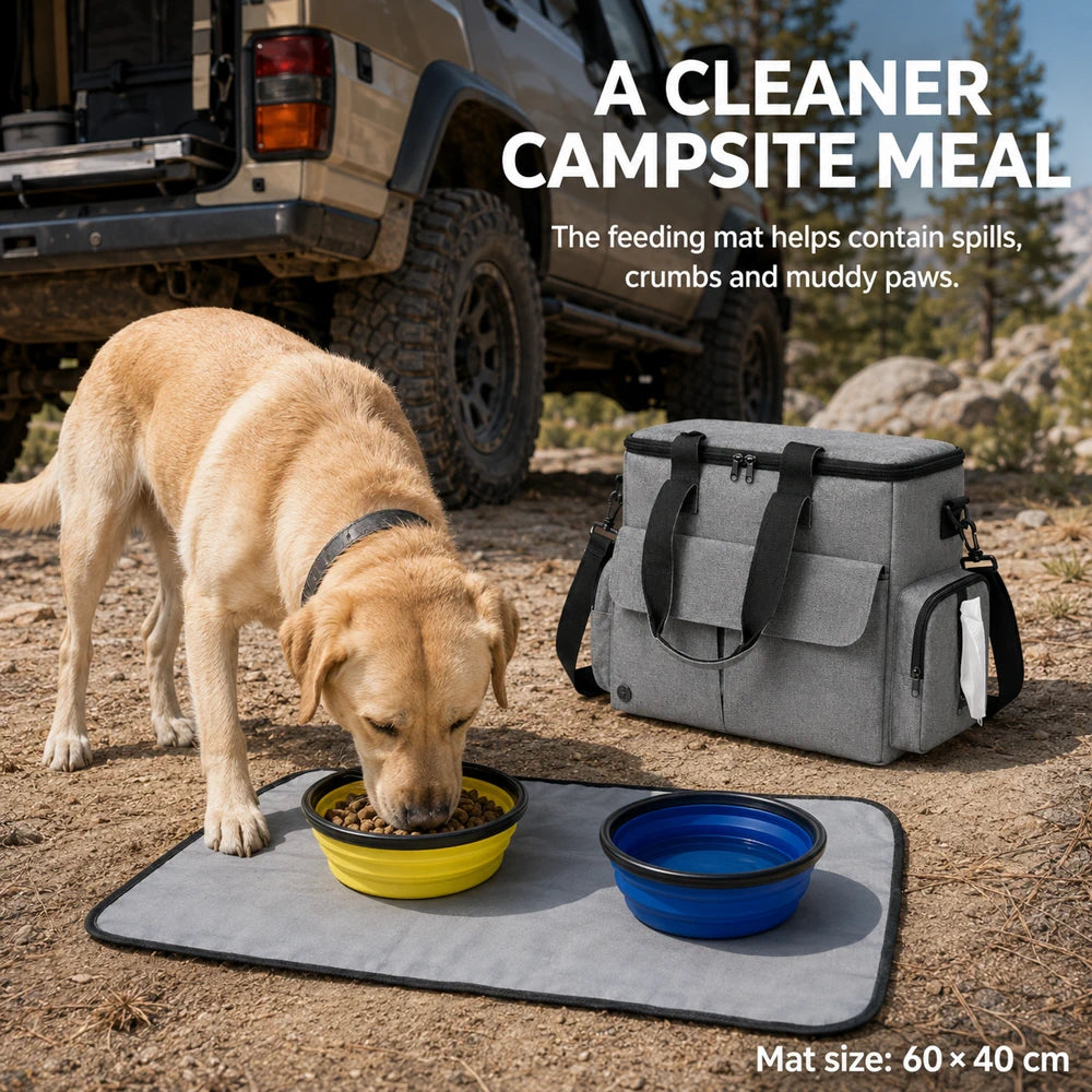 Domvire Dog Travel Bag for Camping & Overland – Pet Gear Organizer with Food Containers, Bowls & Feeding Mat