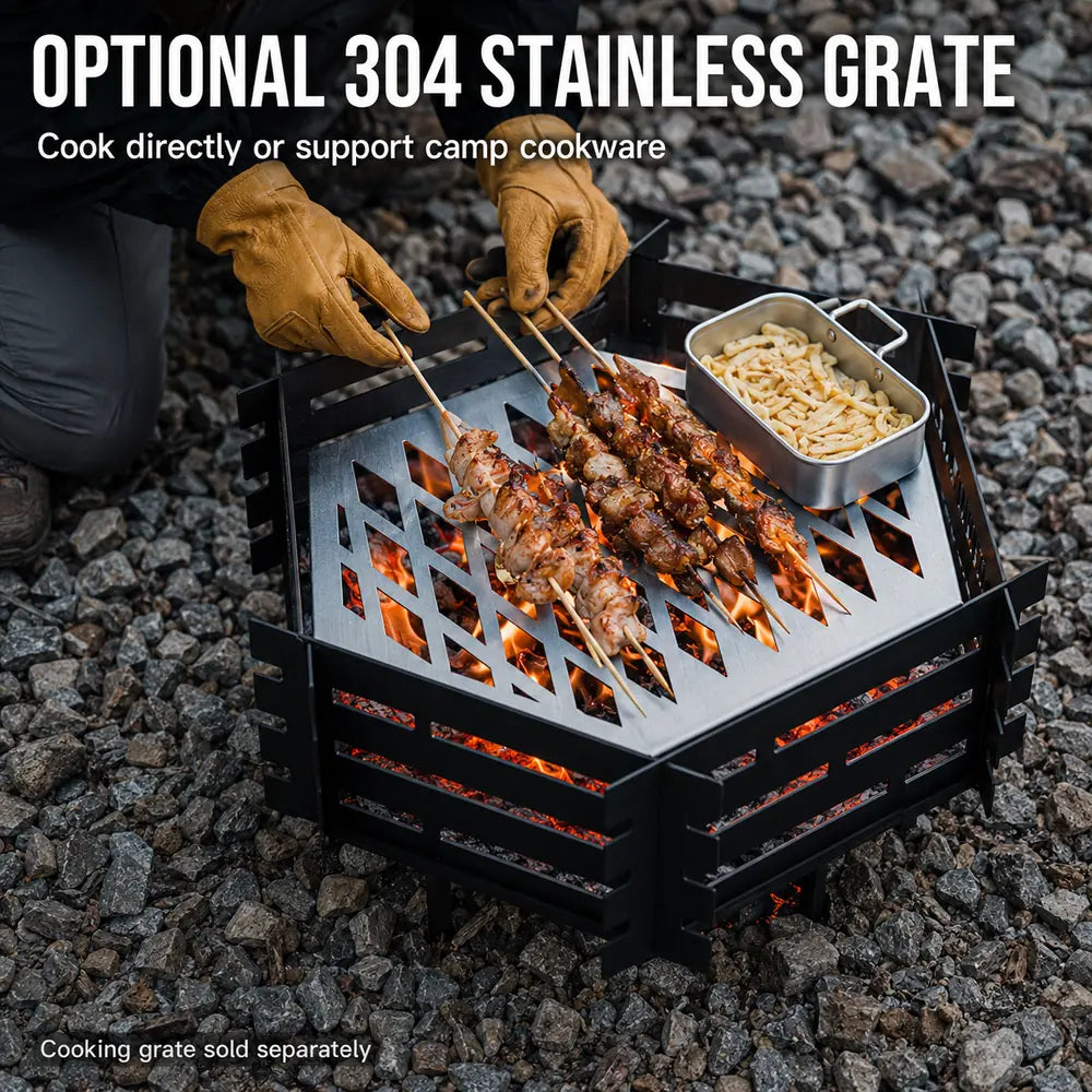 Portable Hexagonal Fire Pit with Carry Bag – Heavy-Duty Carbon Steel Campfire Pit for Overlanding & Car Camping