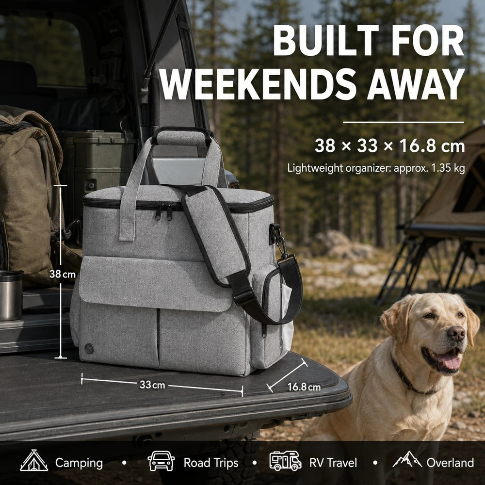Domvire Dog Travel Bag for Camping & Overland – Pet Gear Organizer with Food Containers, Bowls & Feeding Mat