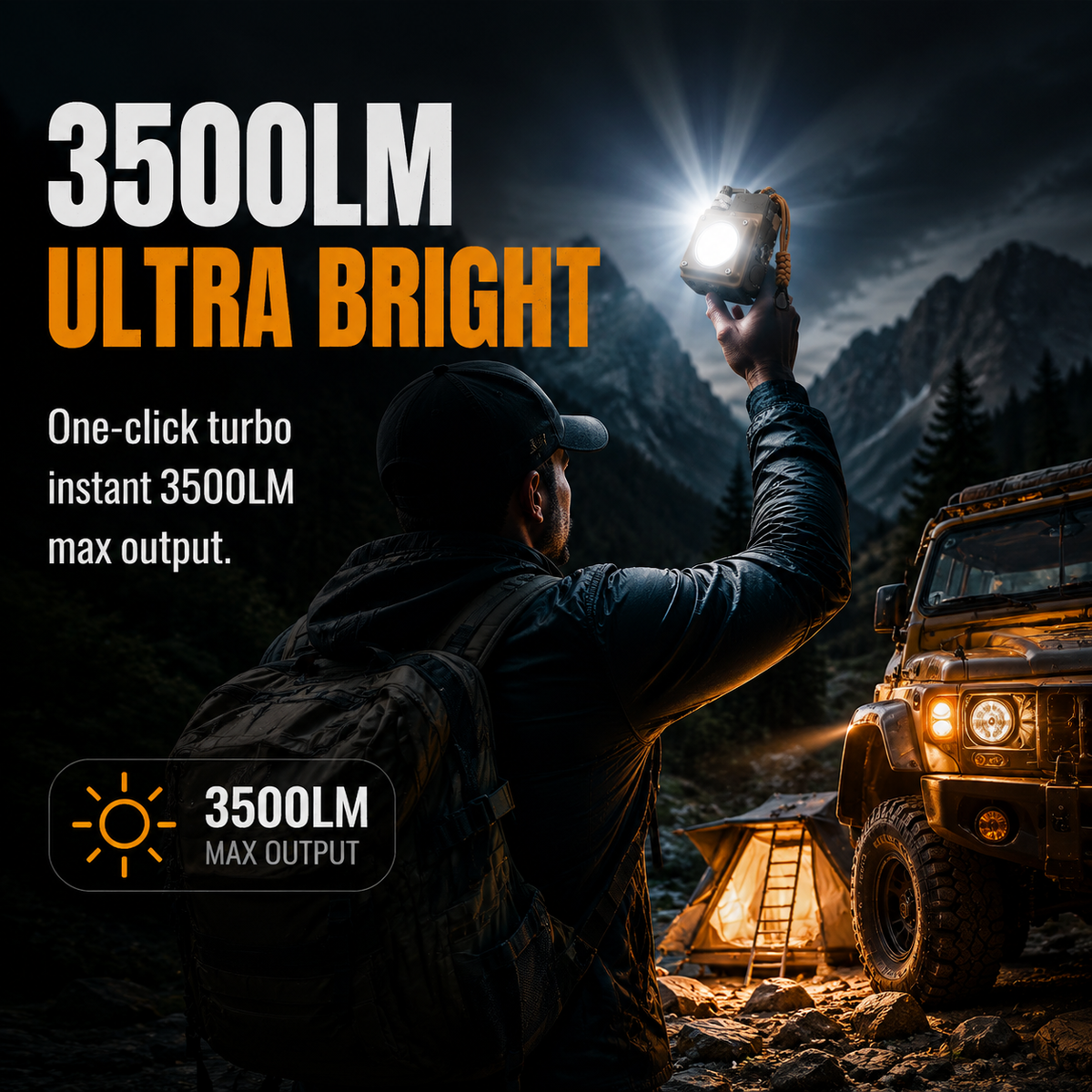 3500LM Rechargeable Camping Lantern – Magnetic COB Light with 5 Light Modes for Overlanding & Outdoor Adventures