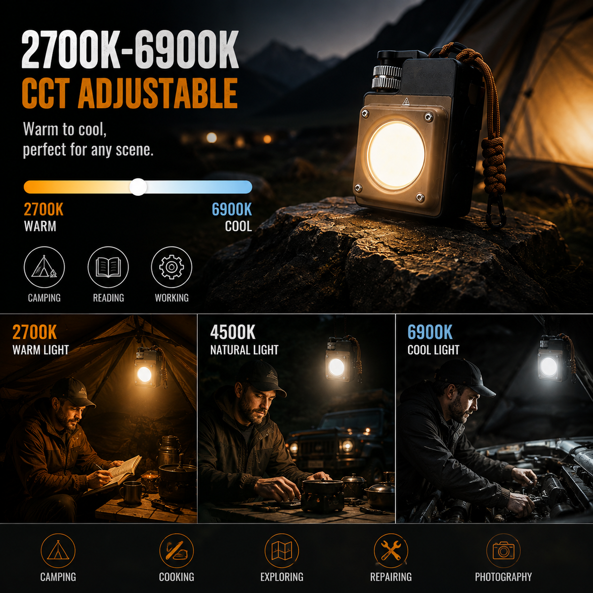 3500LM Rechargeable Camping Lantern – Magnetic COB Light with 5 Light Modes for Overlanding & Outdoor Adventures