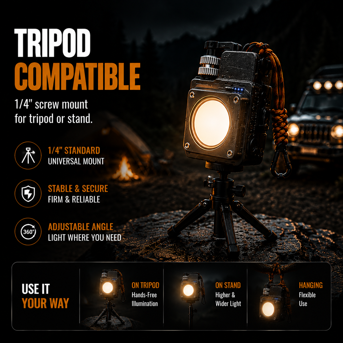 3500LM Rechargeable Camping Lantern – Magnetic COB Light with 5 Light Modes for Overlanding & Outdoor Adventures