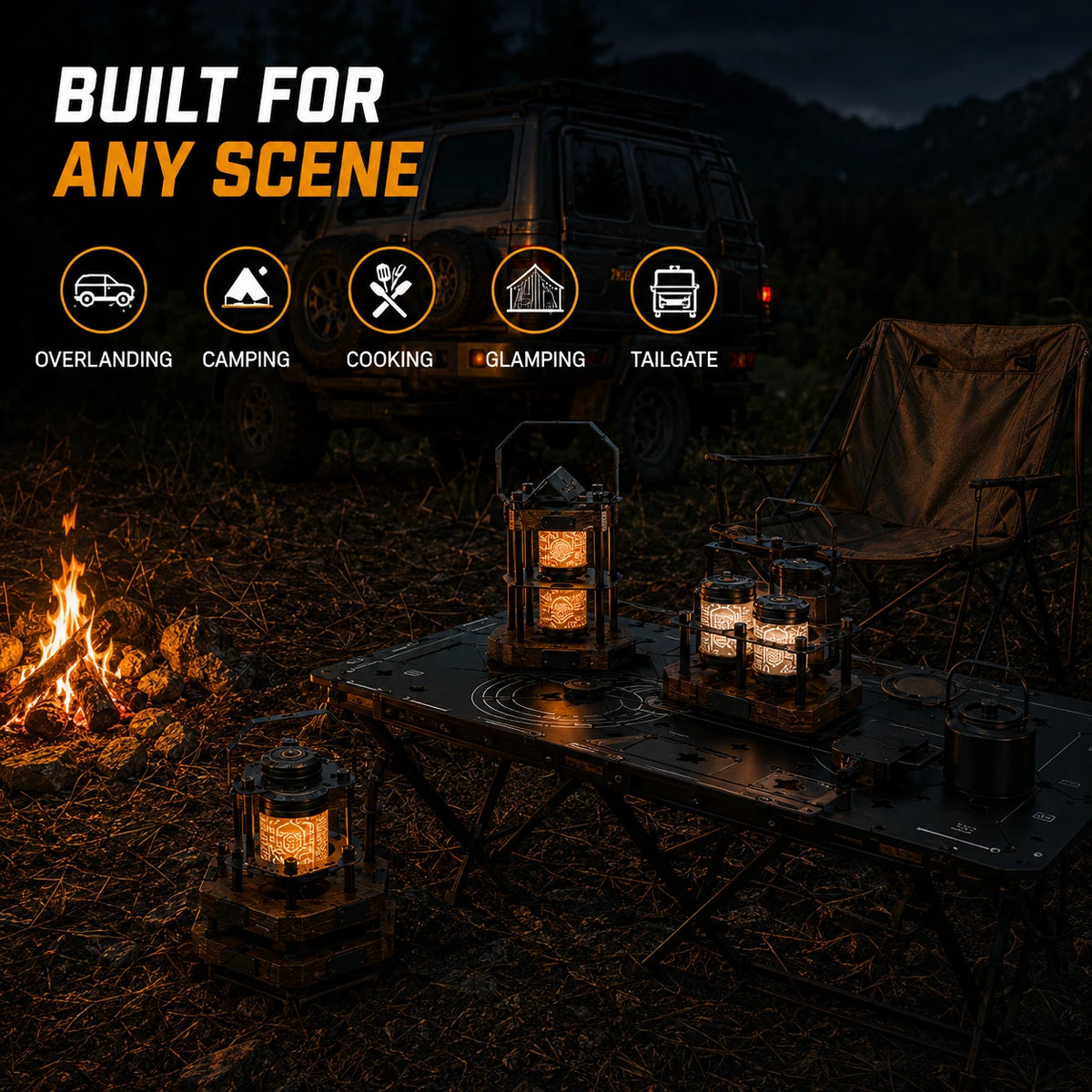 Domvire 2-Light & 4-Light Modular Camping Lantern Set with Stand – Complete Overland Table Lighting System