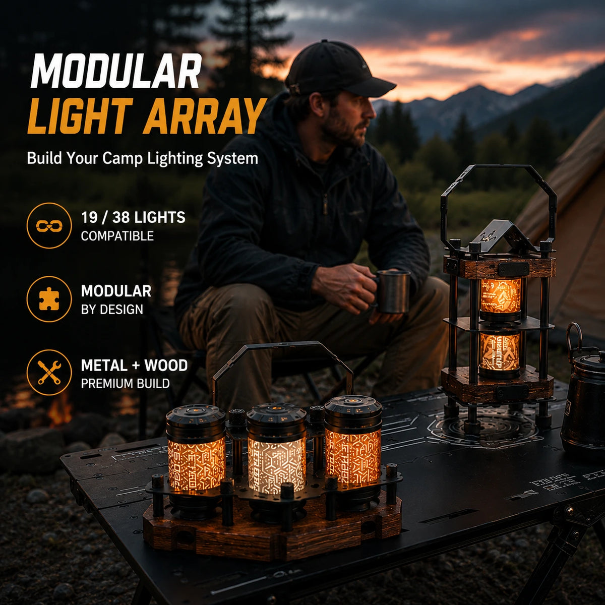 Domvire 2-Light & 4-Light Modular Camping Lantern Set with Stand – Complete Overland Table Lighting System