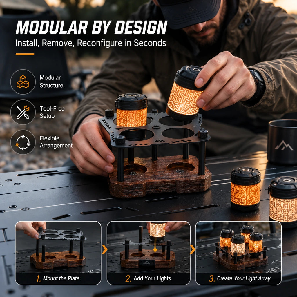 Domvire 2-Light & 4-Light Modular Camping Lantern Set with Stand – Complete Overland Table Lighting System