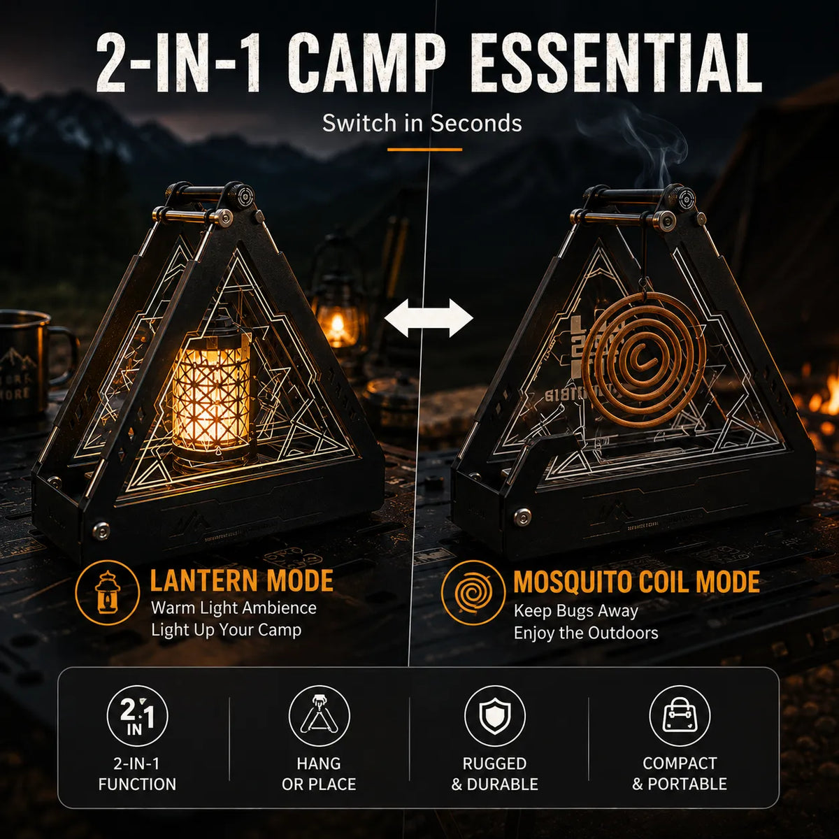 2-in-1 Camping Mosquito Coil Holder & Lantern Stand | Stainless Steel Outdoor Camping Gear