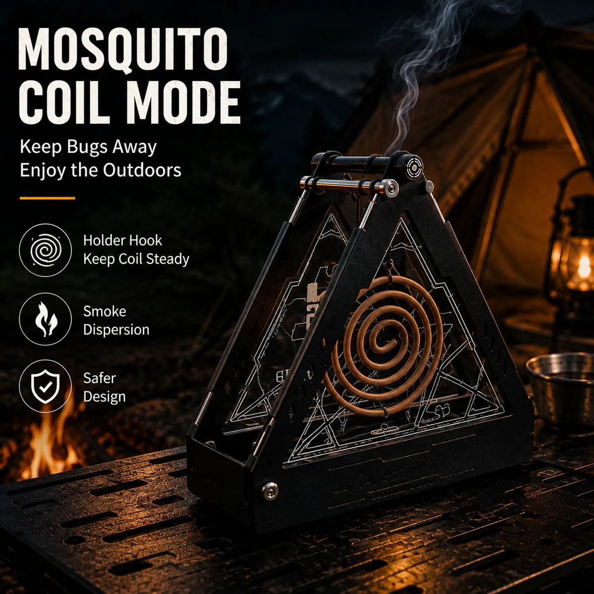 2-in-1 Camping Mosquito Coil Holder & Lantern Stand | Stainless Steel Outdoor Camping Gear