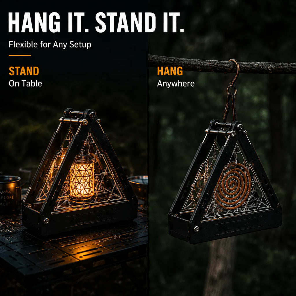 2-in-1 Camping Mosquito Coil Holder & Lantern Stand | Stainless Steel Outdoor Camping Gear