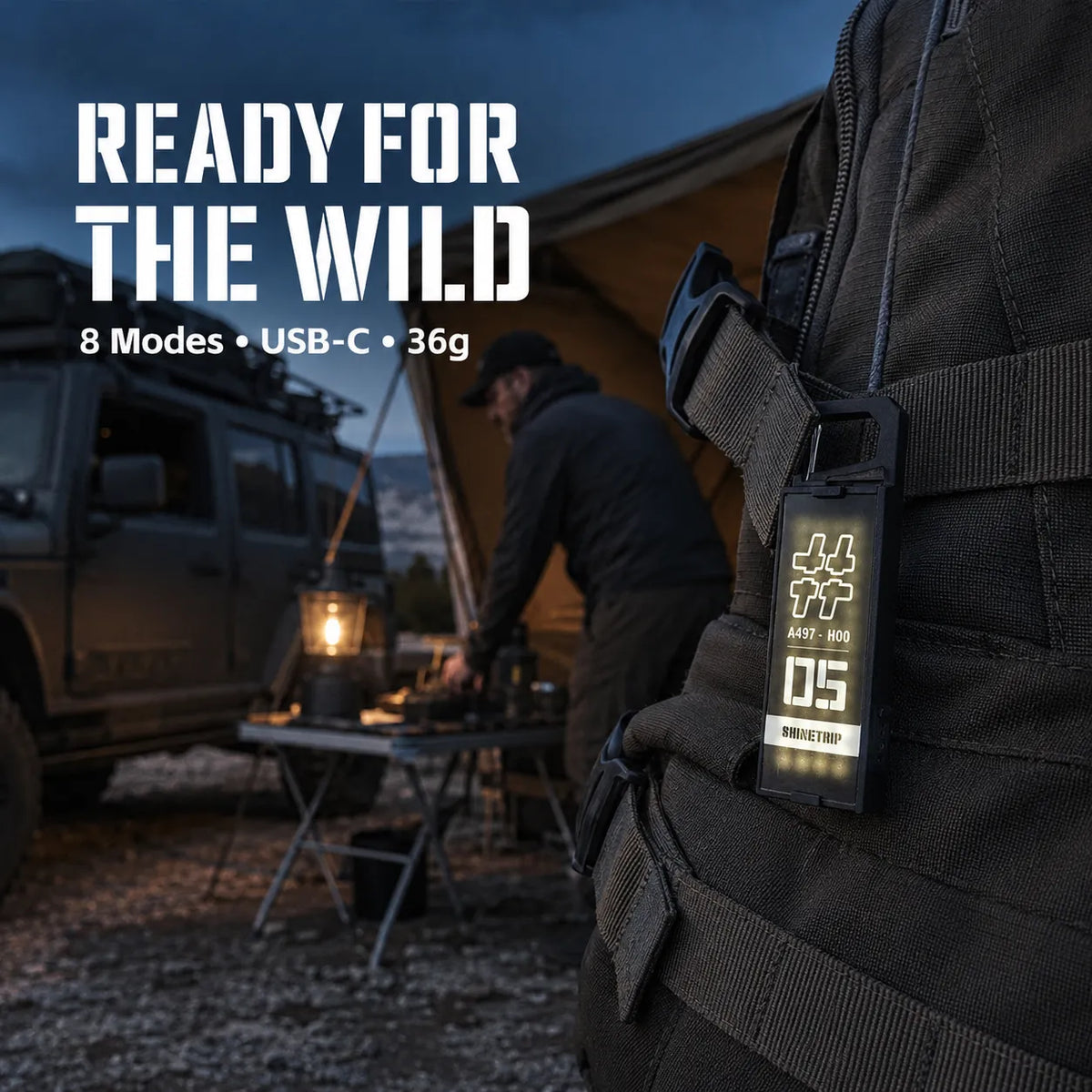 Rechargeable Magnetic Camping Badge Light with Clip, 8 Modes & SOS for Overlanding and Hiking