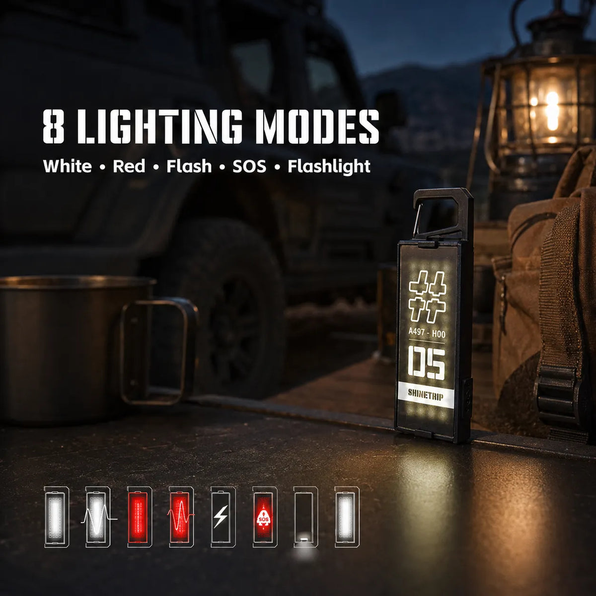 Rechargeable Magnetic Camping Badge Light with Clip, 8 Modes & SOS for Overlanding and Hiking
