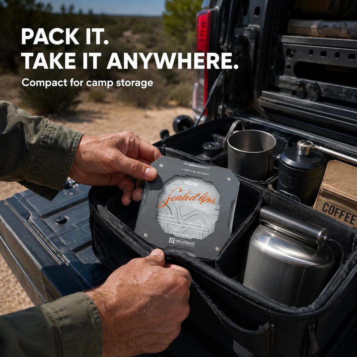 Tactical Camping Coaster – Heat-Resistant Aluminum & Acrylic Cup Mat for Overlanding
