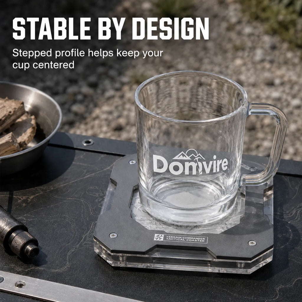 Tactical Camping Coaster – Heat-Resistant Aluminum & Acrylic Cup Mat for Overlanding