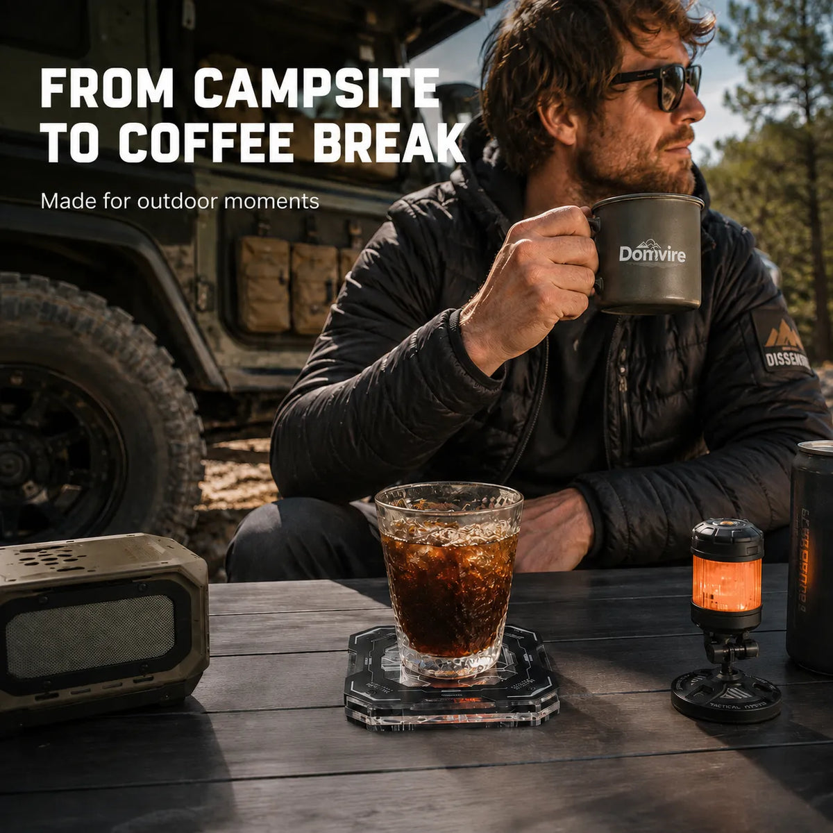 Tactical Camping Coaster – Heat-Resistant Aluminum & Acrylic Cup Mat for Overlanding