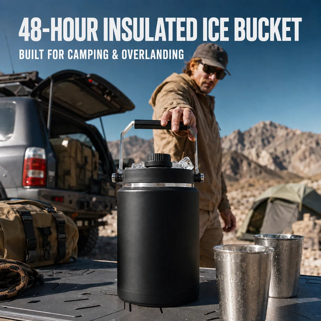 2L Vacuum Insulated Camping Jug & Ice Bucket – 48H Cold for Overlanding