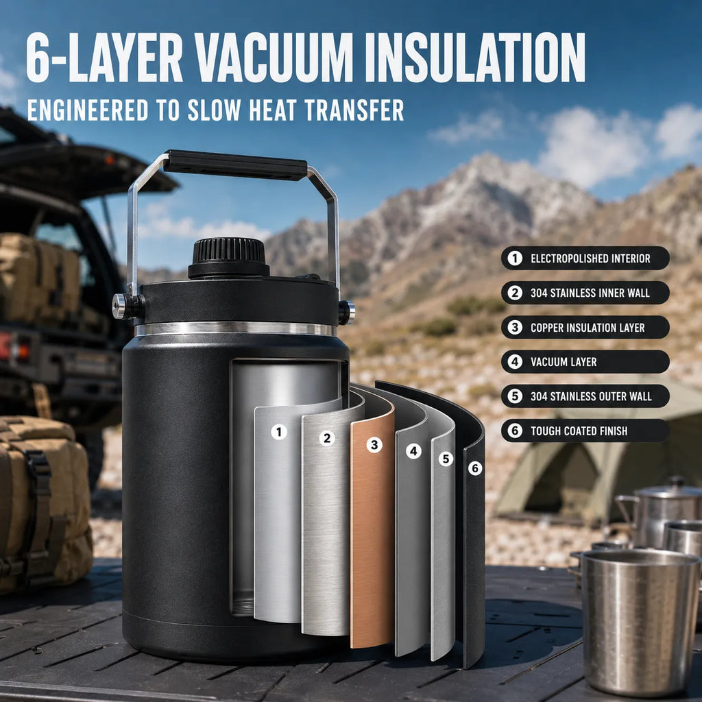 2L Vacuum Insulated Camping Jug & Ice Bucket – 48H Cold for Overlanding