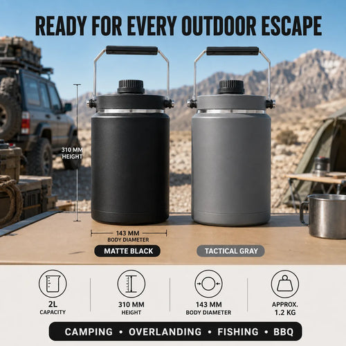 2L Vacuum Insulated Camping Jug & Ice Bucket – 48H Cold for Overlanding