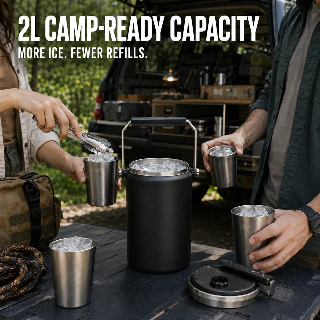 2L Vacuum Insulated Camping Jug & Ice Bucket – 48H Cold for Overlanding