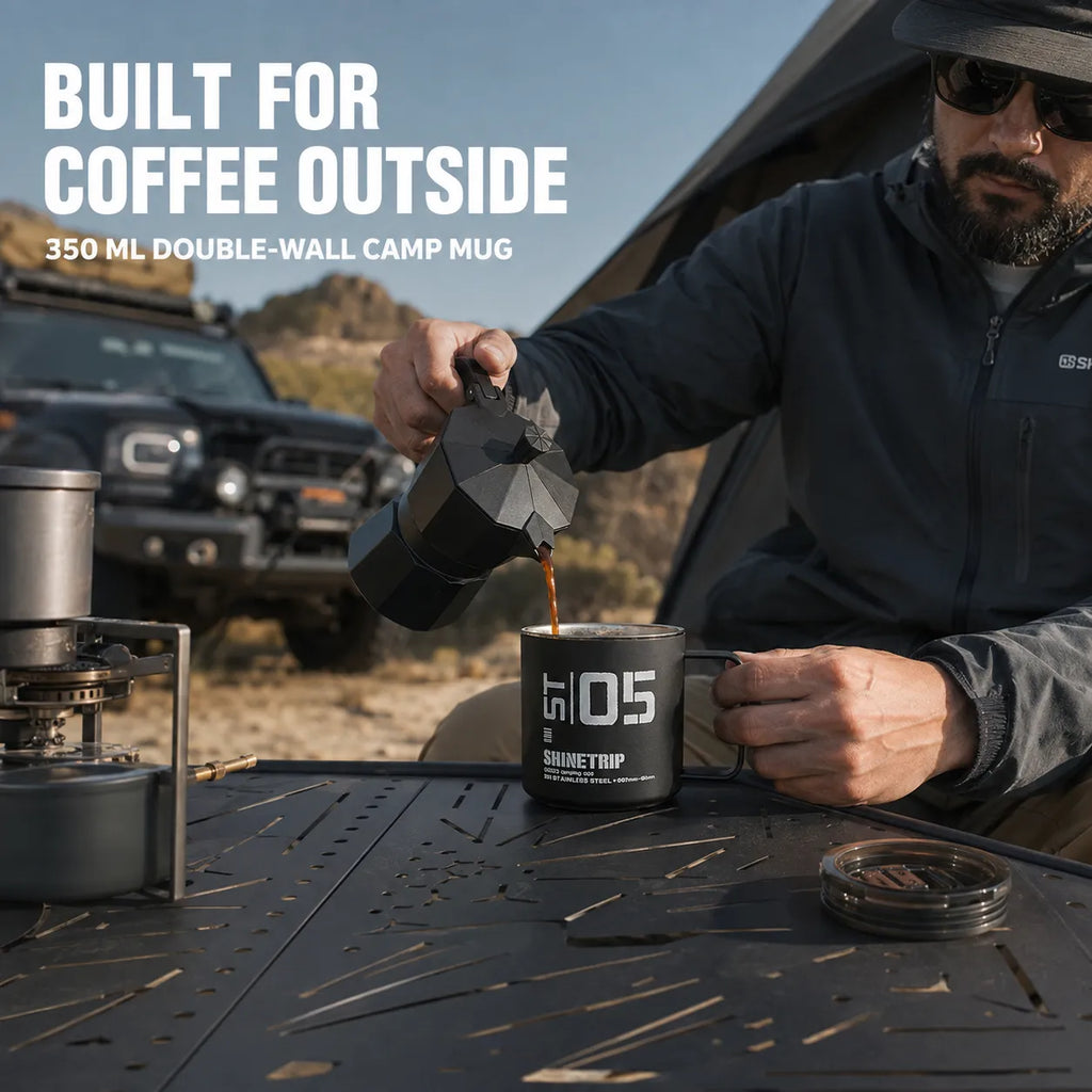 12 oz Double-Wall 304 Stainless Steel Camping Mug with Lid – Overland Coffee Cup