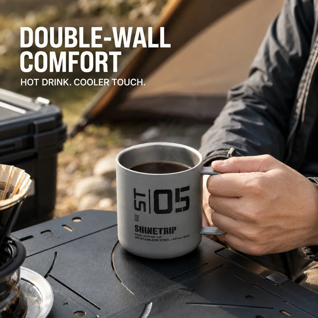 12 oz Double-Wall 304 Stainless Steel Camping Mug with Lid – Overland Coffee Cup
