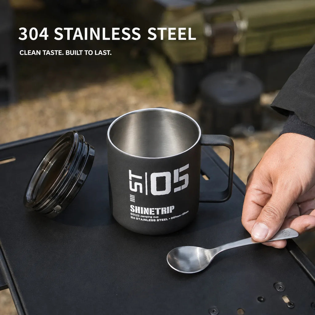 12 oz Double-Wall 304 Stainless Steel Camping Mug with Lid – Overland Coffee Cup