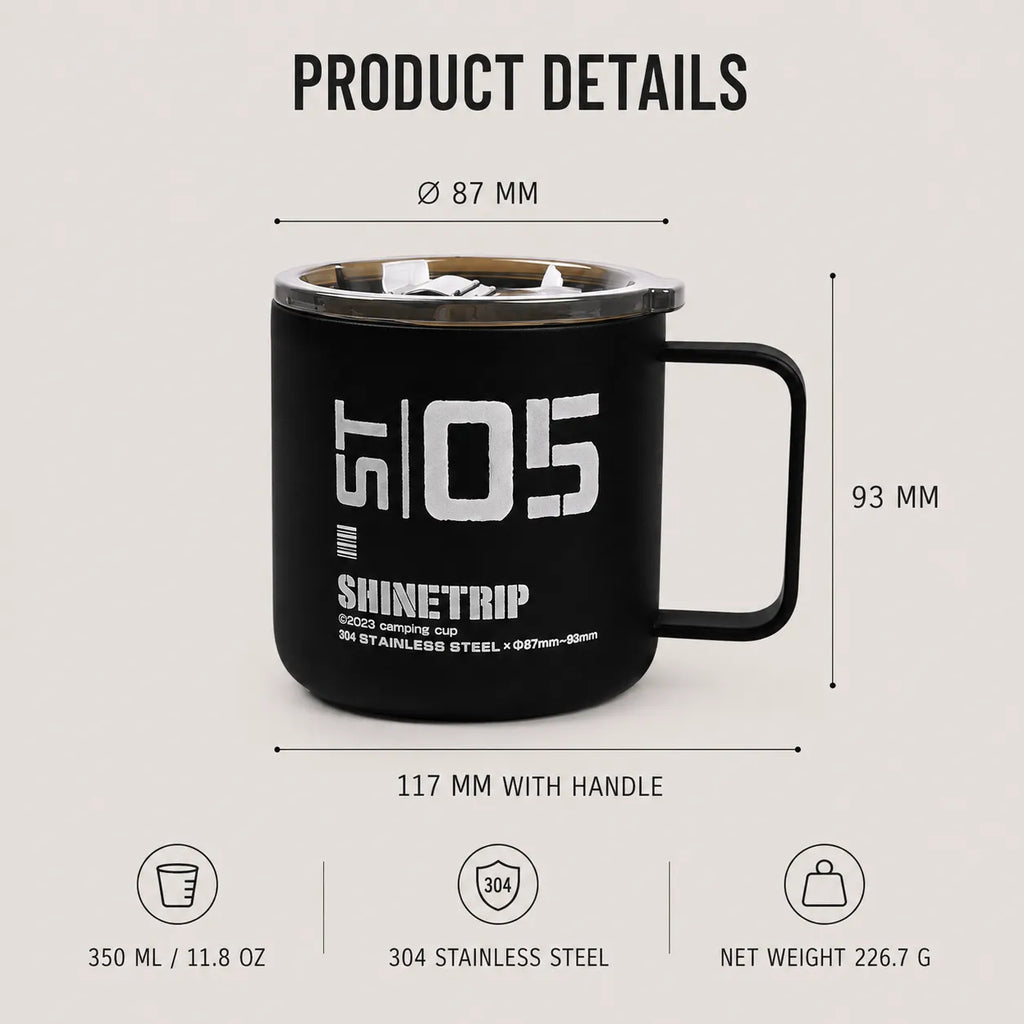 12 oz Double-Wall 304 Stainless Steel Camping Mug with Lid – Overland Coffee Cup