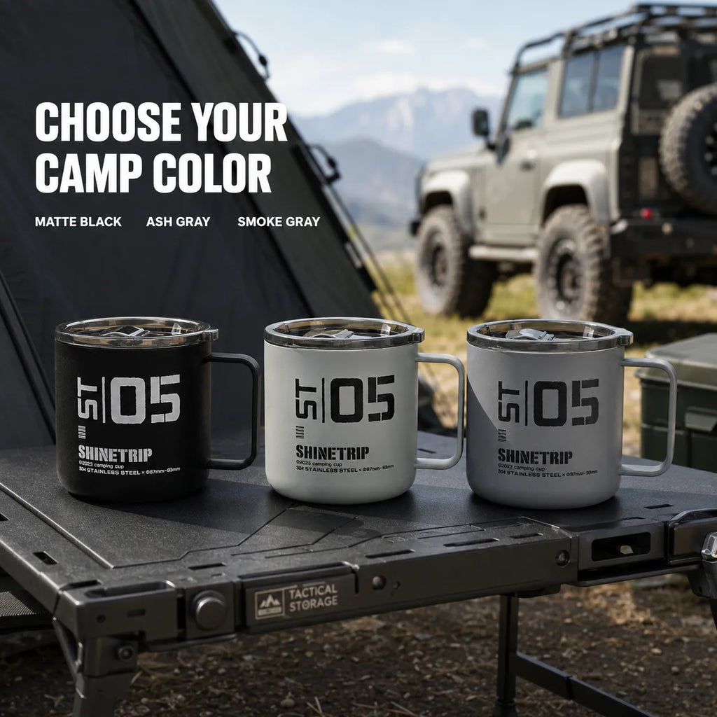 12 oz Double-Wall 304 Stainless Steel Camping Mug with Lid – Overland Coffee Cup