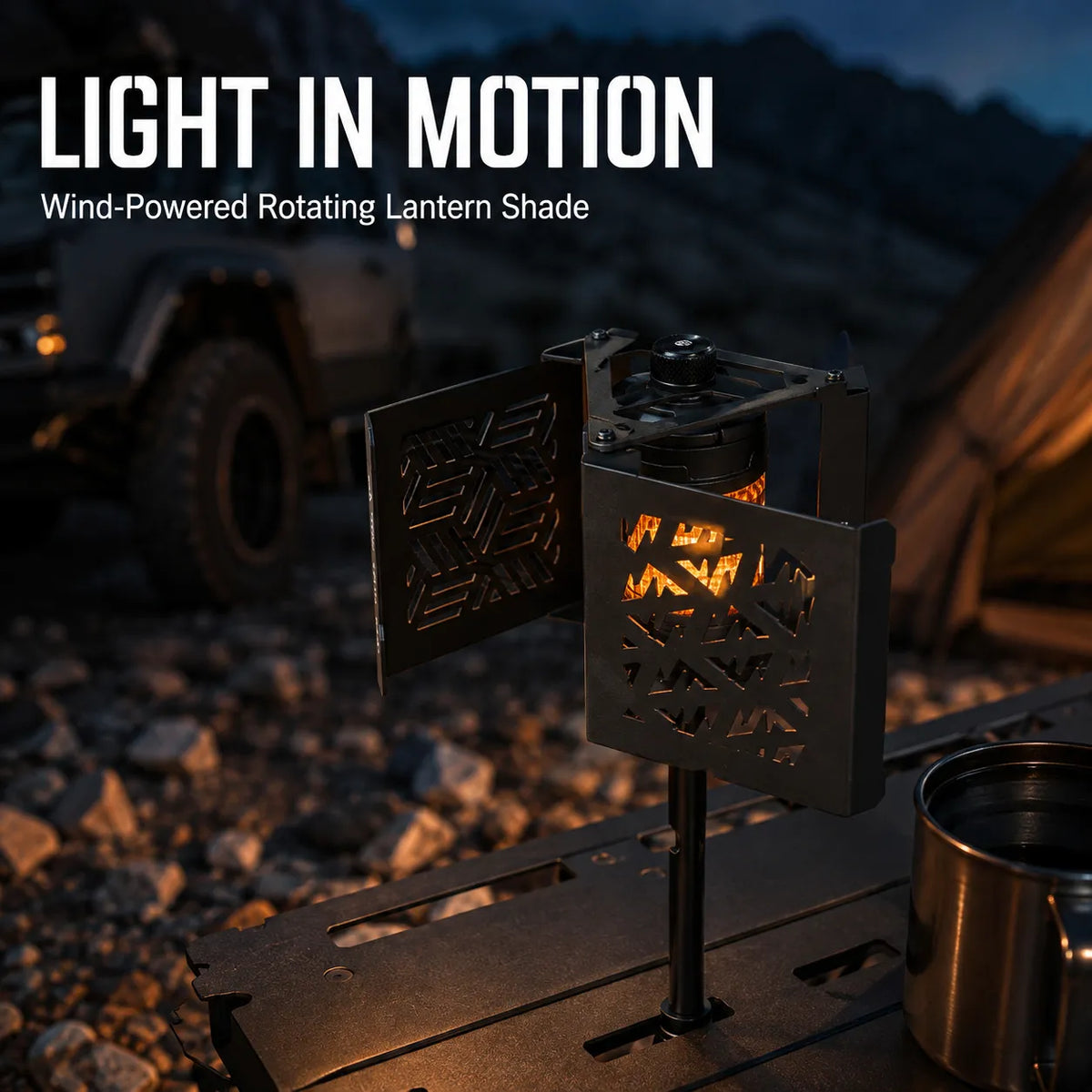 Wind-Powered Rotating Camping Lantern with 360° Shadow Projection