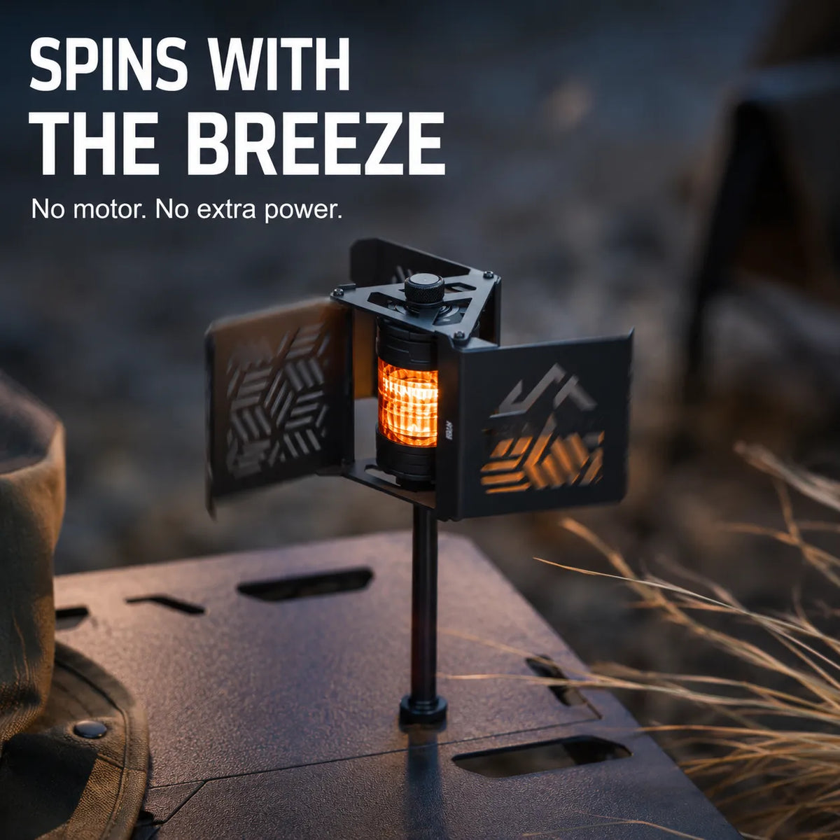 Wind-Powered Rotating Camping Lantern with 360° Shadow Projection