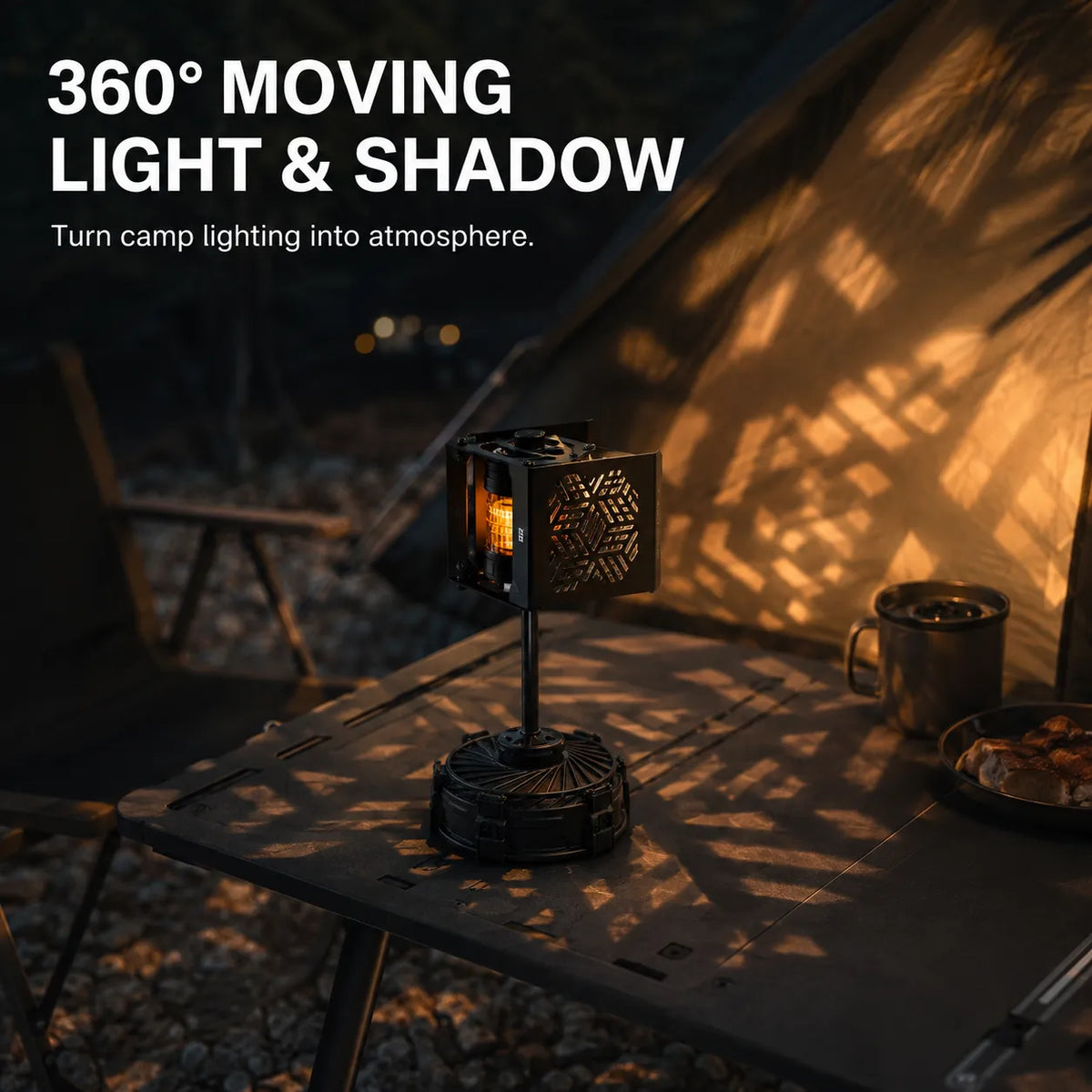 Wind-Powered Rotating Camping Lantern with 360° Shadow Projection