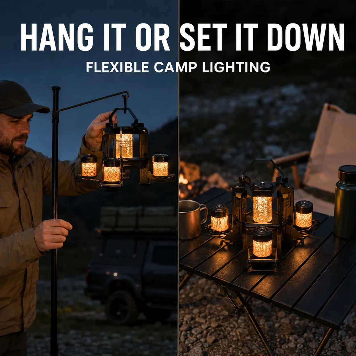 Domvire 5-Light Modular Camping Lantern System with Foldable Stand – Complete Overland Lighting Set