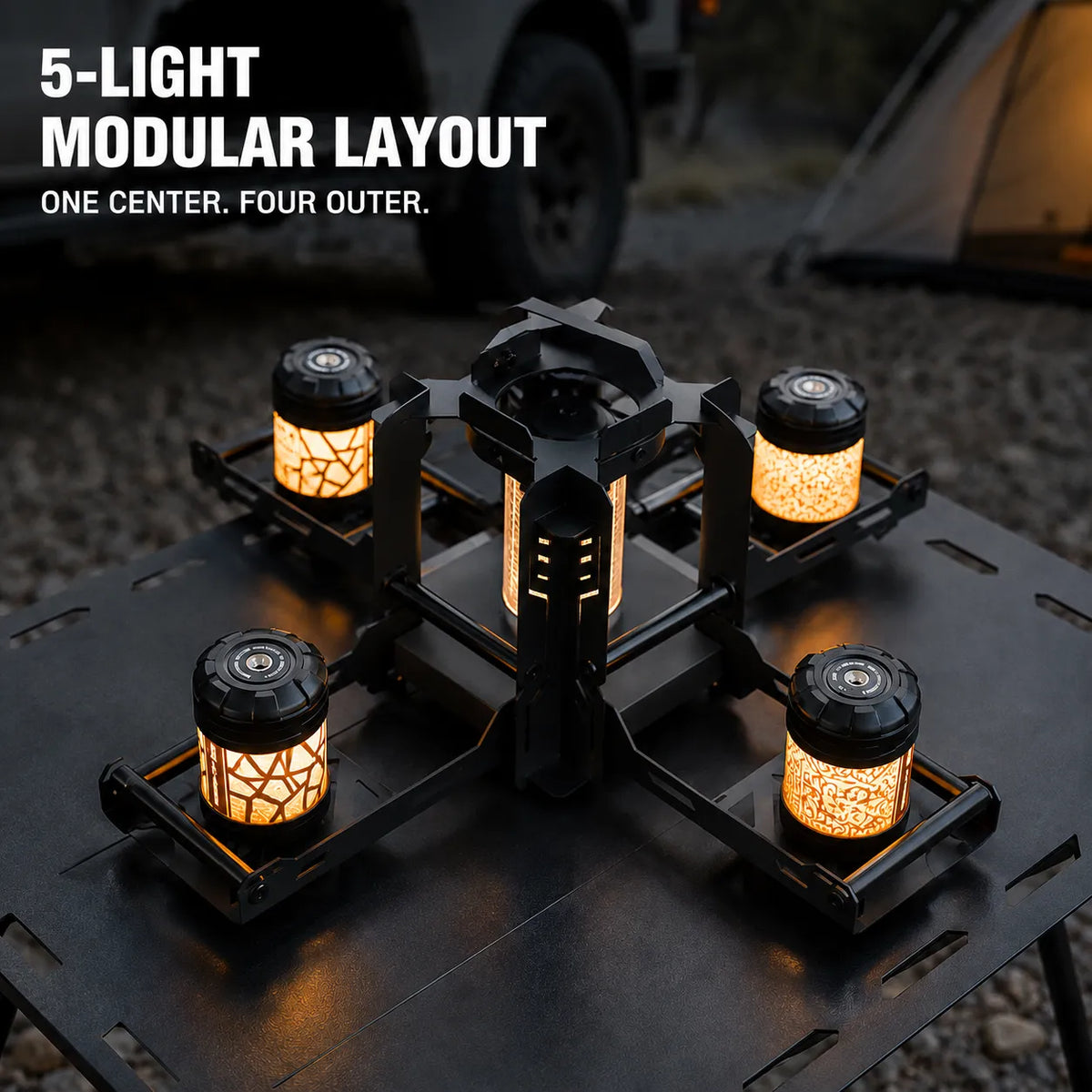 Domvire 5-Light Modular Camping Lantern System with Foldable Stand – Complete Overland Lighting Set