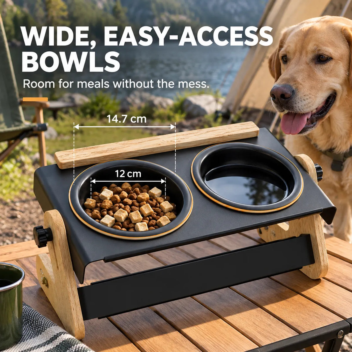 Domvire Adjustable Elevated Dog Bowls with Ceramic Bowls – Camping & Travel Feeder