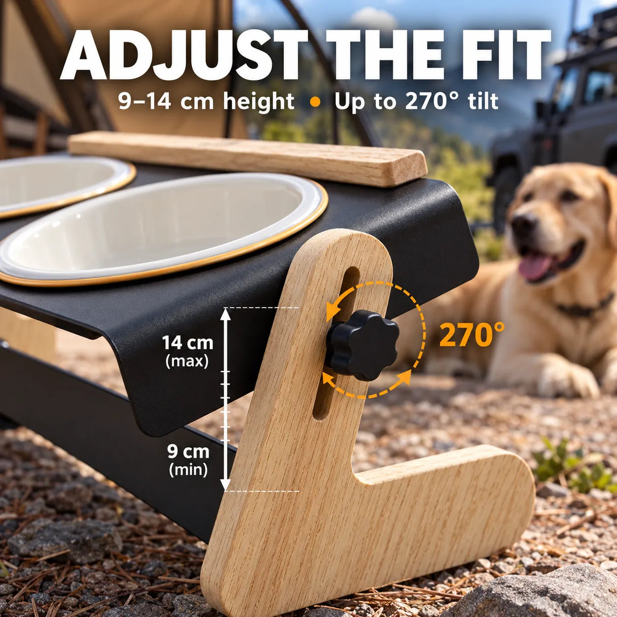 Domvire Adjustable Elevated Dog Bowls with Ceramic Bowls – Camping & Travel Feeder