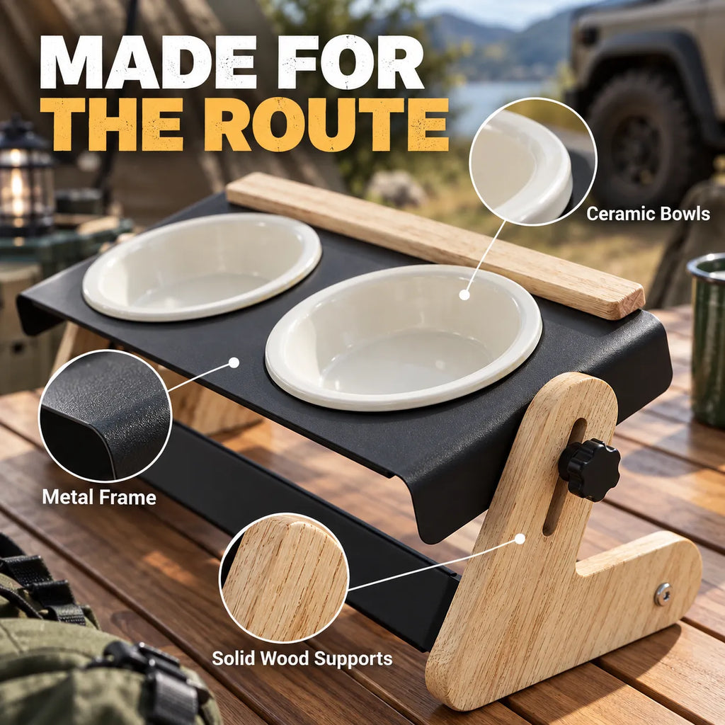 Domvire Adjustable Elevated Dog Bowls with Ceramic Bowls – Camping & Travel Feeder
