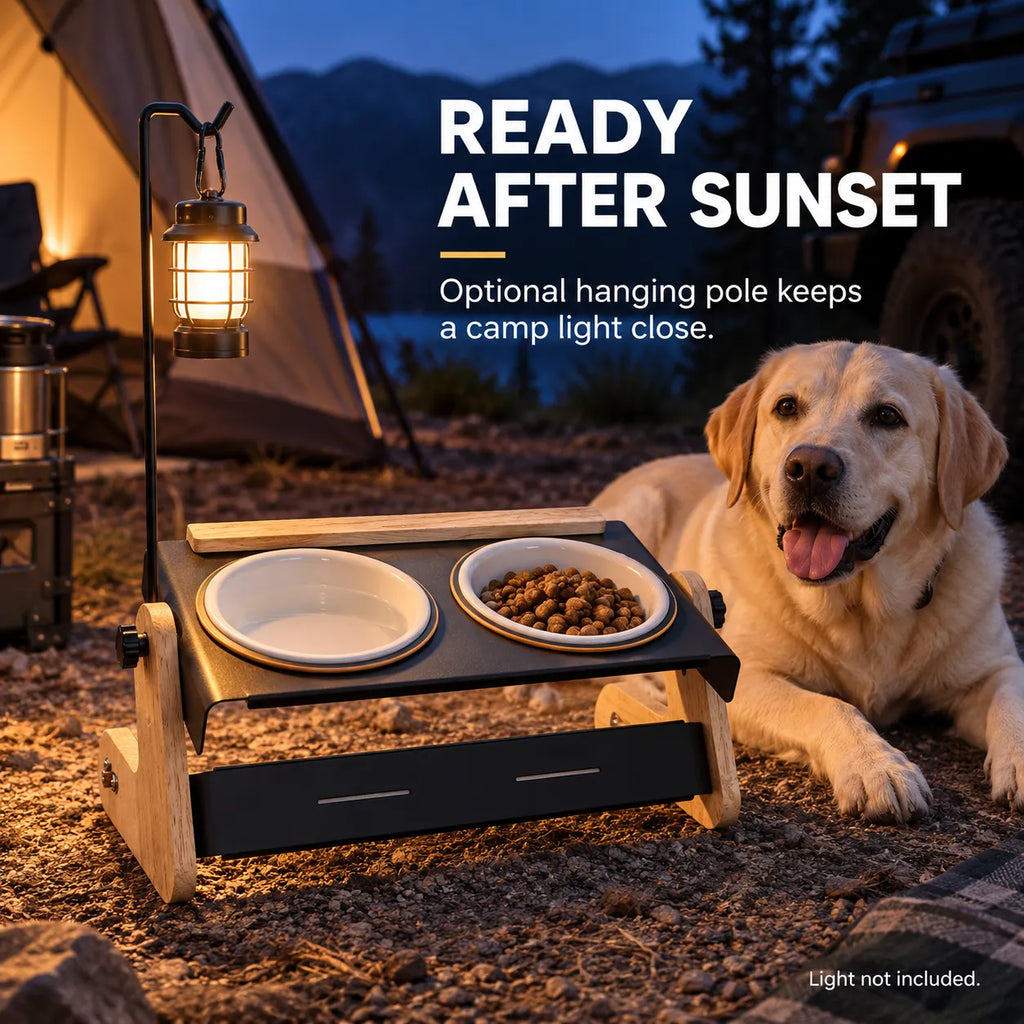 Domvire Adjustable Elevated Dog Bowls with Ceramic Bowls – Camping & Travel Feeder