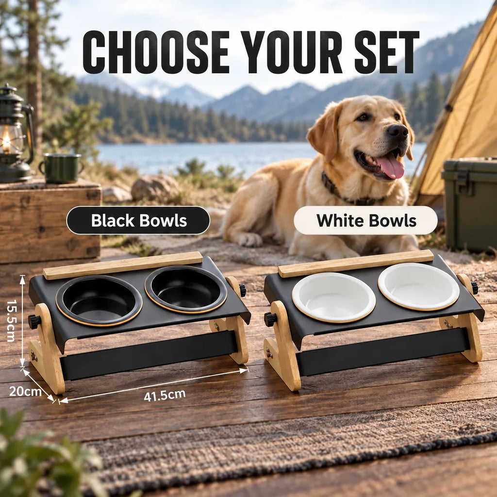 Domvire Adjustable Elevated Dog Bowls with Ceramic Bowls – Camping & Travel Feeder