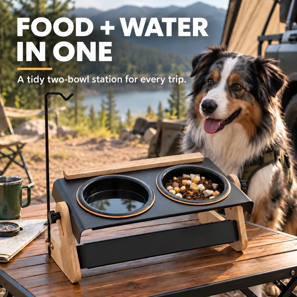 Domvire Adjustable Elevated Dog Bowls with Ceramic Bowls – Camping & Travel Feeder