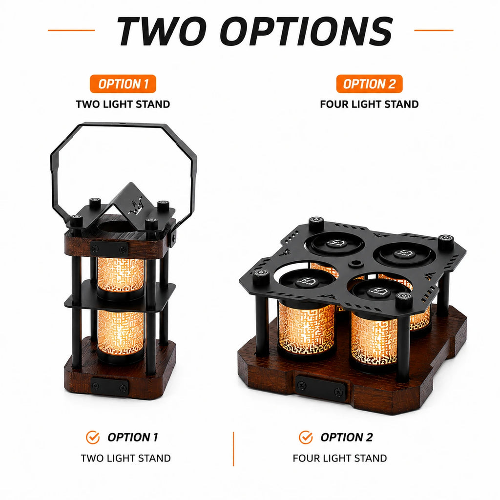 Domvire 2-Light & 4-Light Modular Camping Lantern Set with Stand – Complete Overland Table Lighting System